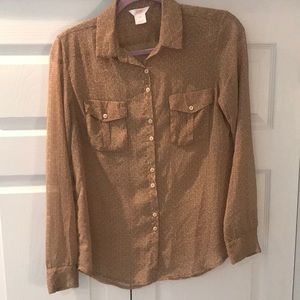 Sheer gold pattered long sleeve button down